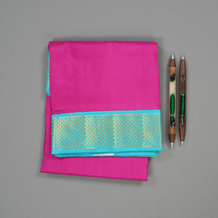 Hayagrivas Handloom Magenta Pink Kanjivaram Ten Yards Silk Saree with Sky Blue Border KBE995I2-1