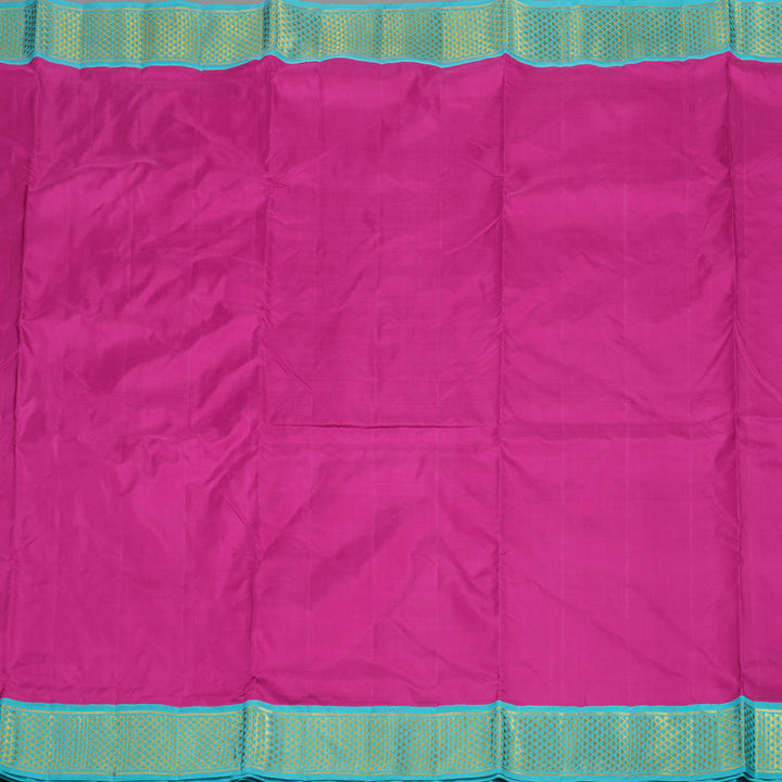 Hayagrivas Handloom Magenta Pink Kanjivaram Ten Yards Silk Saree with Sky Blue Border KBE995I2-1