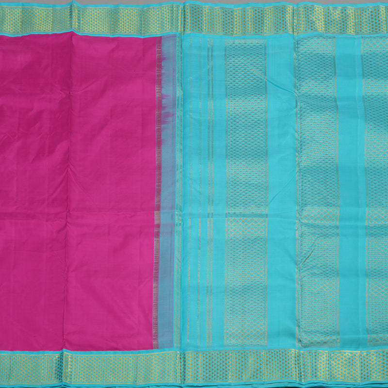 Hayagrivas Handloom Magenta Pink Kanjivaram Ten Yards Silk Saree with Sky Blue Border KBE995I2-1