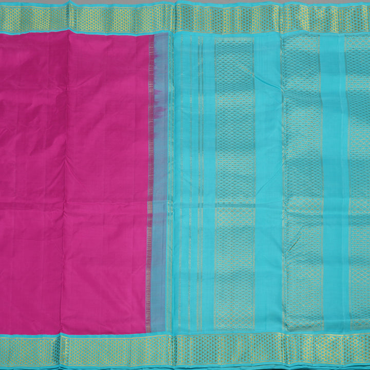 Hayagrivas Handloom Magenta Pink Kanjivaram Ten Yards Silk Saree with Sky Blue Border KBE995I2-1