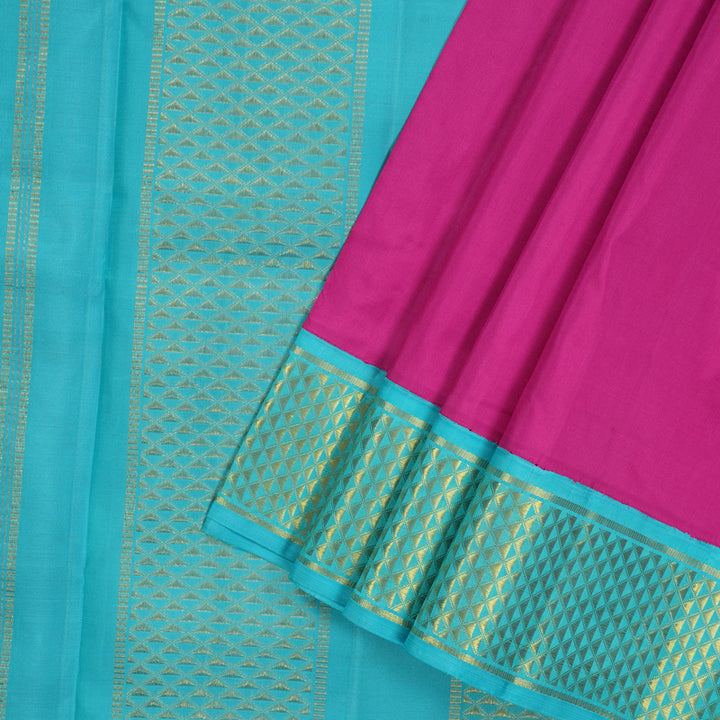 Hayagrivas Handloom Magenta Pink Kanjivaram Ten Yards Silk Saree with Sky Blue Border KBE995I2-1