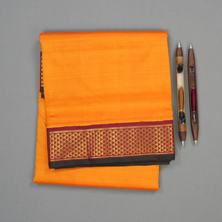 Hayagrivas Handloom Mango Orange Kanjivaram Ten Yards Silk Saree with Maroon Border KBE995I1-2