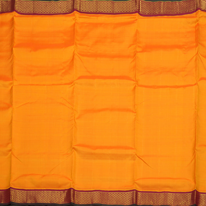 Hayagrivas Handloom Mango Orange Kanjivaram Ten Yards Silk Saree with Maroon Border KBE995I1-2
