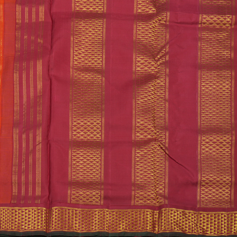 Hayagrivas Handloom Mango Orange Kanjivaram Ten Yards Silk Saree with Maroon Border KBE995I1-2