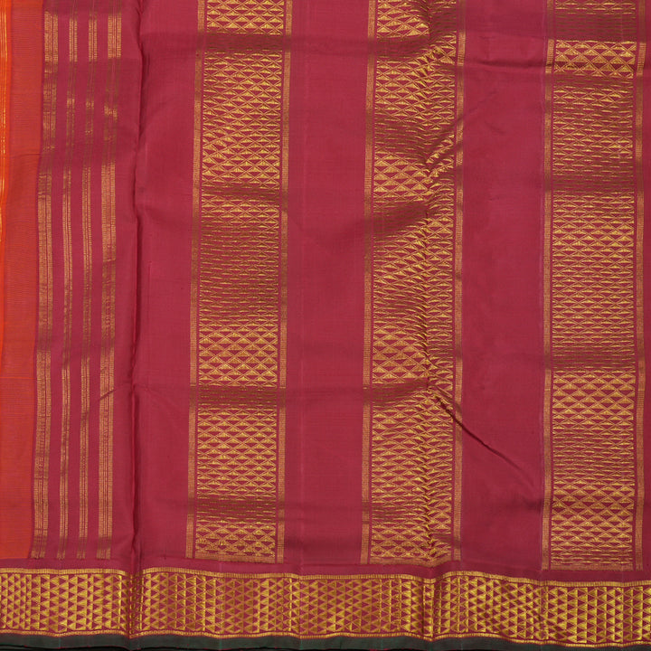 Hayagrivas Handloom Mango Orange Kanjivaram Ten Yards Silk Saree with Maroon Border KBE995I1-2