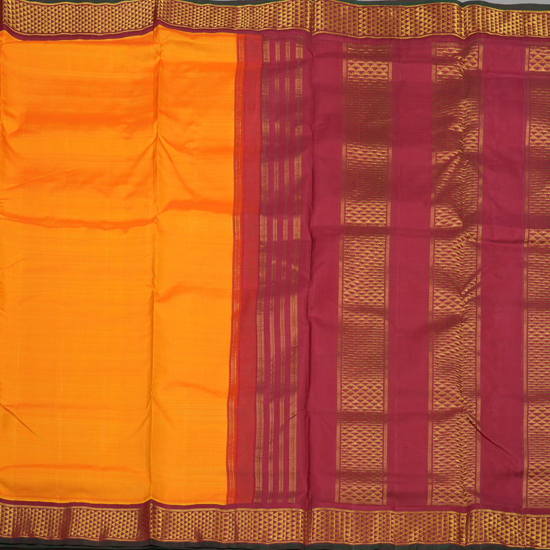 Hayagrivas Handloom Mango Orange Kanjivaram Ten Yards Silk Saree with Maroon Border KBE995I1-2