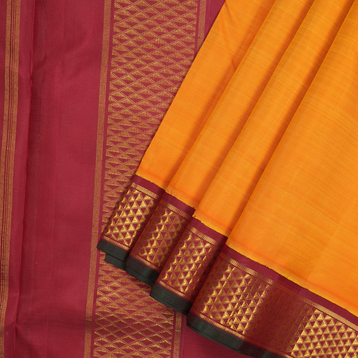Hayagrivas Handloom Mango Orange Kanjivaram Ten Yards Silk Saree with Maroon Border KBE995I1-2