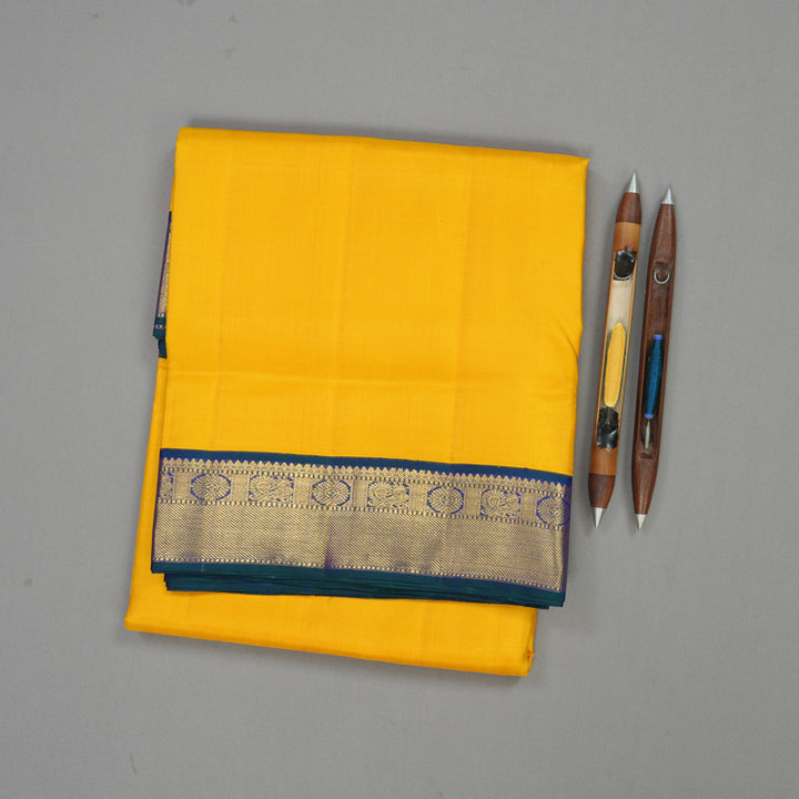 Hayagrivas Handloom Kanjivaram Mango Yellow Ten Yards Silk Saree with Mayilkazhuthu Border KBE997I9-1