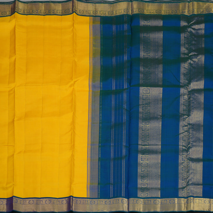 Hayagrivas Handloom Kanjivaram Mango Yellow Ten Yards Silk Saree with Mayilkazhuthu Border KBE997I9-1