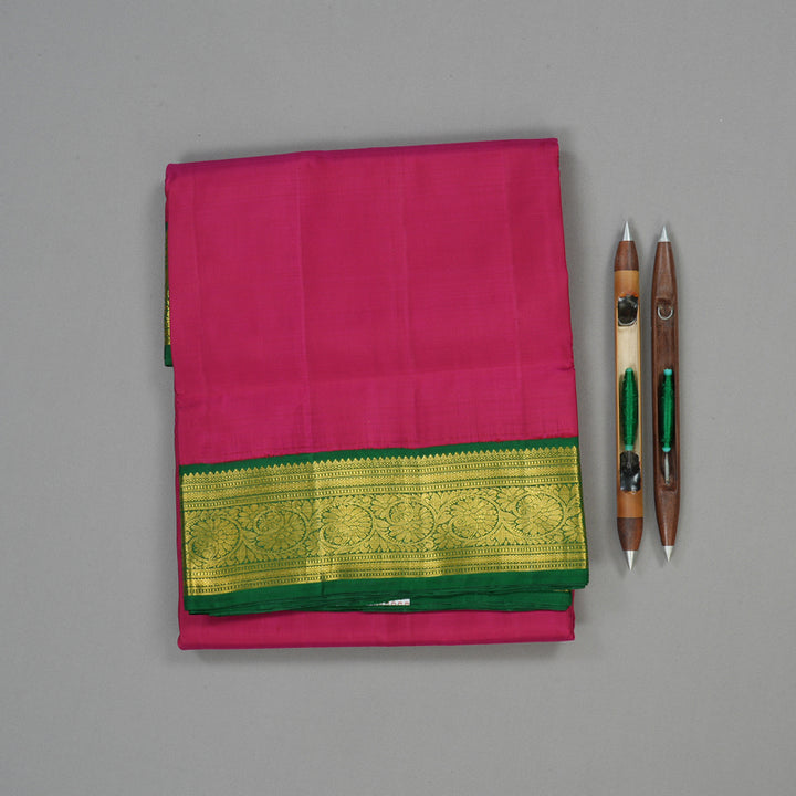 Hayagrivas Handloom Deep Pink Kanjivaram Ten Yards Silk Saree with Dark Green Border KBE997I9-3