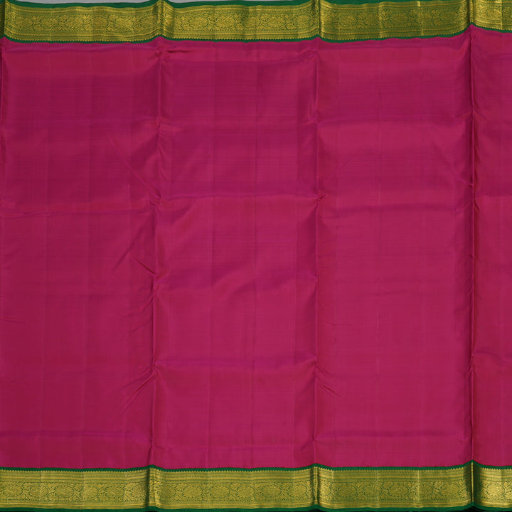 Hayagrivas Handloom Deep Pink Kanjivaram Ten Yards Silk Saree with Dark Green Border KBE997I9-3