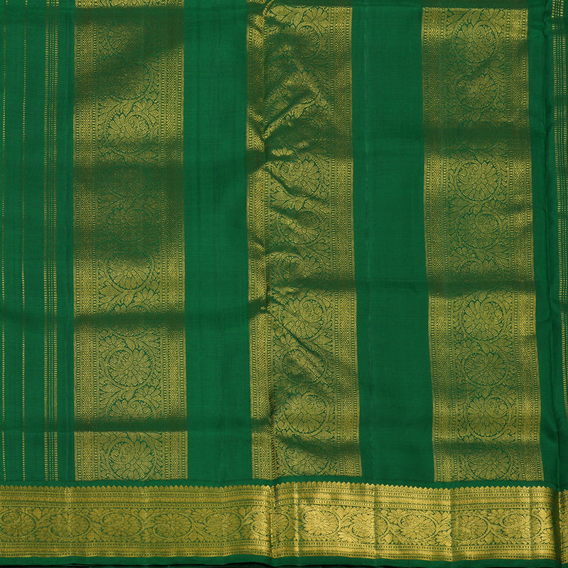 Hayagrivas Handloom Deep Pink Kanjivaram Ten Yards Silk Saree with Dark Green Border KBE997I9-3