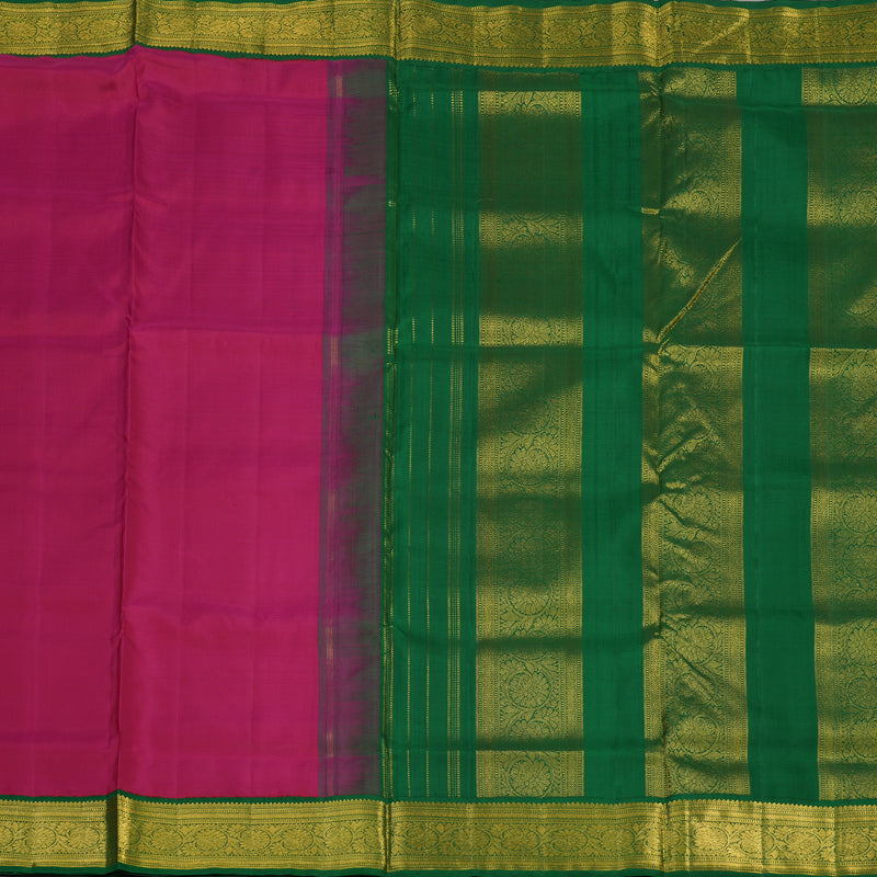 Hayagrivas Handloom Deep Pink Kanjivaram Ten Yards Silk Saree with Dark Green Border KBE997I9-3