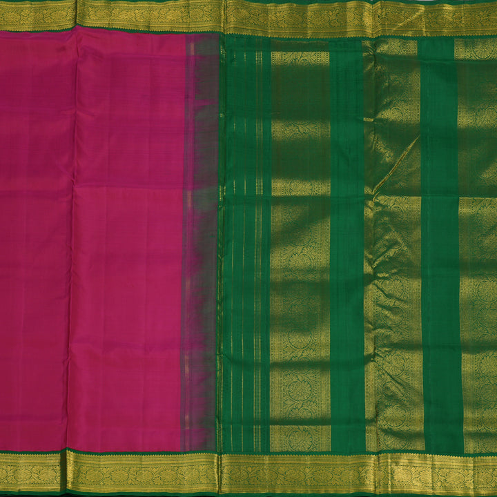 Hayagrivas Handloom Deep Pink Kanjivaram Ten Yards Silk Saree with Dark Green Border KBE997I9-3