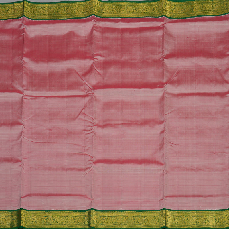 Hayagrivas Handloom Onion Pink Kanjivaram Ten Yards Silk Saree with Bottle Green Border KBE997I9-5