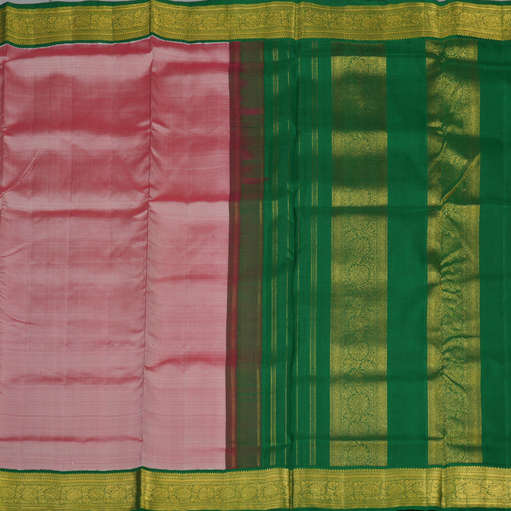Hayagrivas Handloom Onion Pink Kanjivaram Ten Yards Silk Saree with Bottle Green Border KBE997I9-5