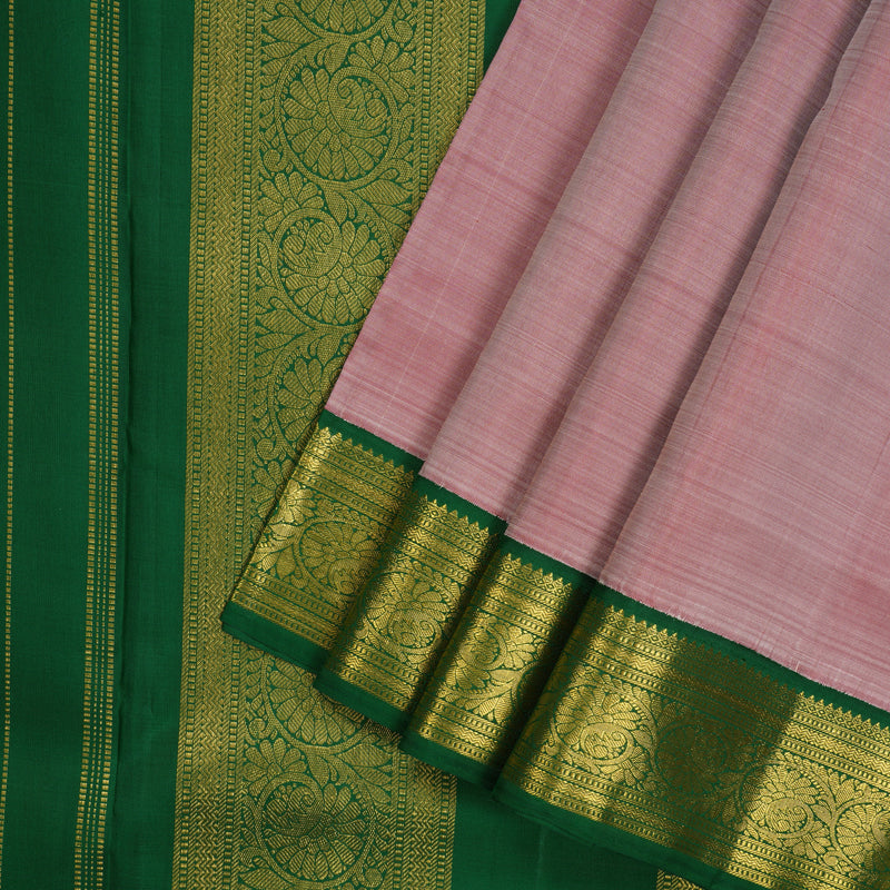 Hayagrivas Handloom Onion Pink Kanjivaram Ten Yards Silk Saree with Bottle Green Border KBE997I9-5