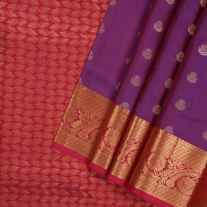 Hayagrivas Handloom Kanjivaram Silk Saree in Purple with Dark Pink Border KBE999I1-43