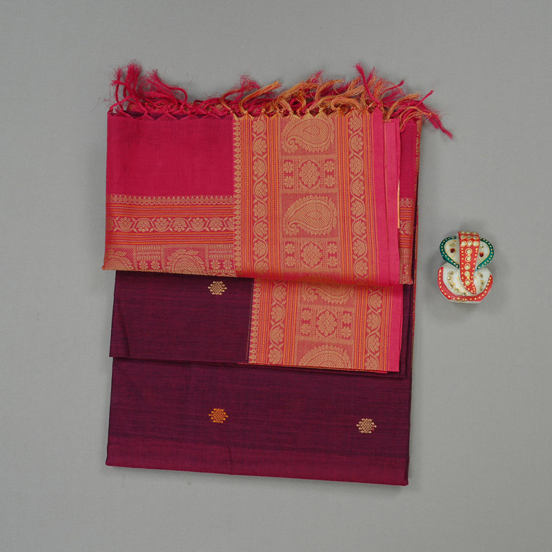 Hayagrivas Handloom Pure Cotton Saree in Opulent Dark Purple KBE99D1-6