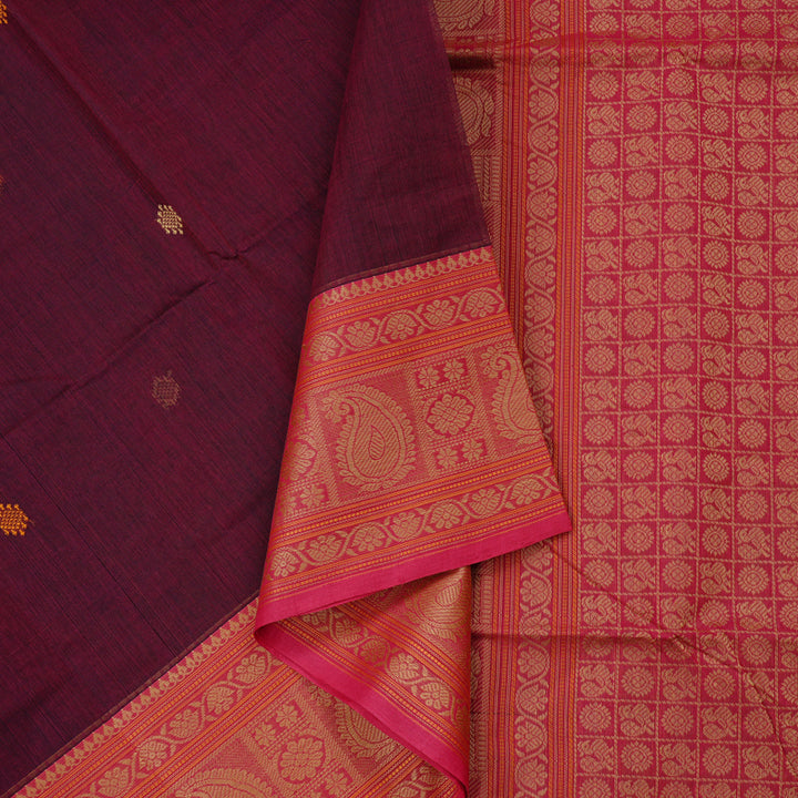 Hayagrivas Handloom Pure Cotton Saree in Opulent Dark Purple KBE99D1-6