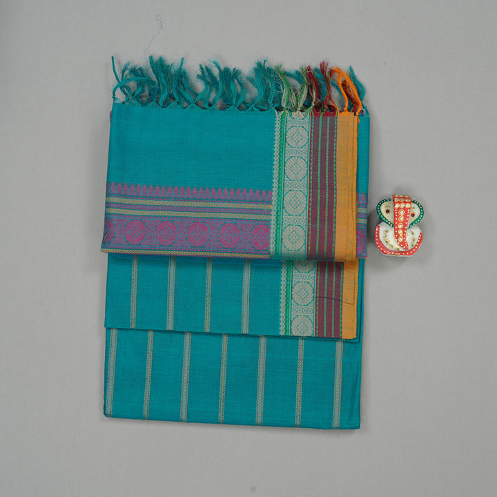 Hayagrivas Handloom Rama Blue Cotton Saree With Veldhari KBE99D3-1