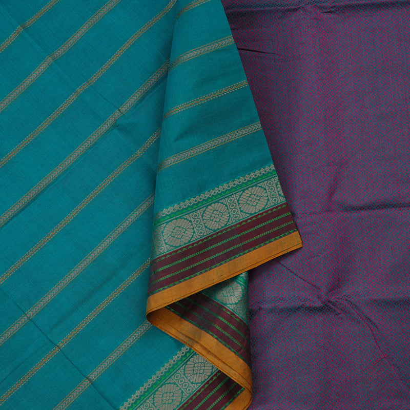 Hayagrivas Handloom Rama Blue Cotton Saree With Veldhari KBE99D3-1