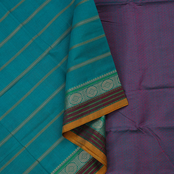 Hayagrivas Handloom Rama Blue Cotton Saree With Veldhari KBE99D3-1