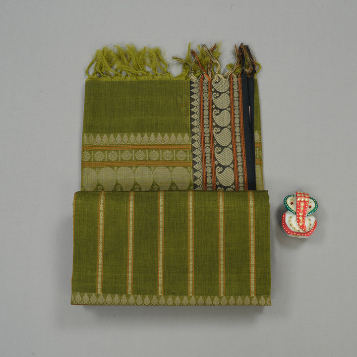 Hayagrivas Handloom Pure Cotton Saree in Striking Olive Green KBE99D5-4