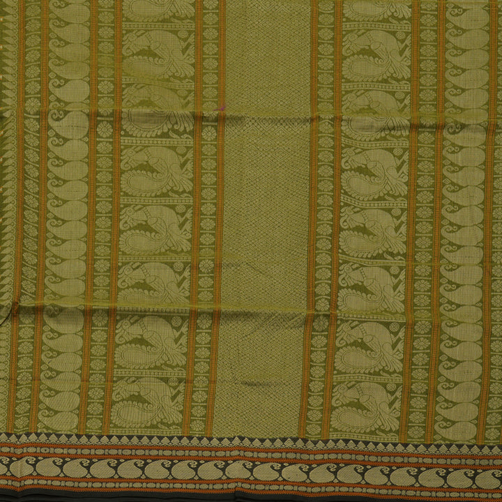 Hayagrivas Handloom Pure Cotton Saree in Striking Olive Green KBE99D5-4