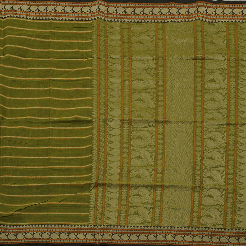 Hayagrivas Handloom Pure Cotton Saree in Striking Olive Green KBE99D5-4