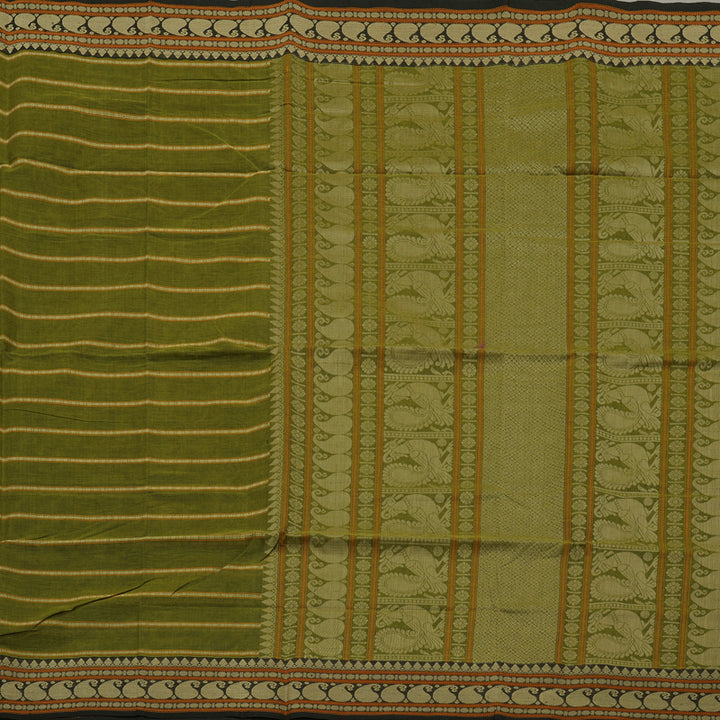 Hayagrivas Handloom Pure Cotton Saree in Striking Olive Green KBE99D5-4