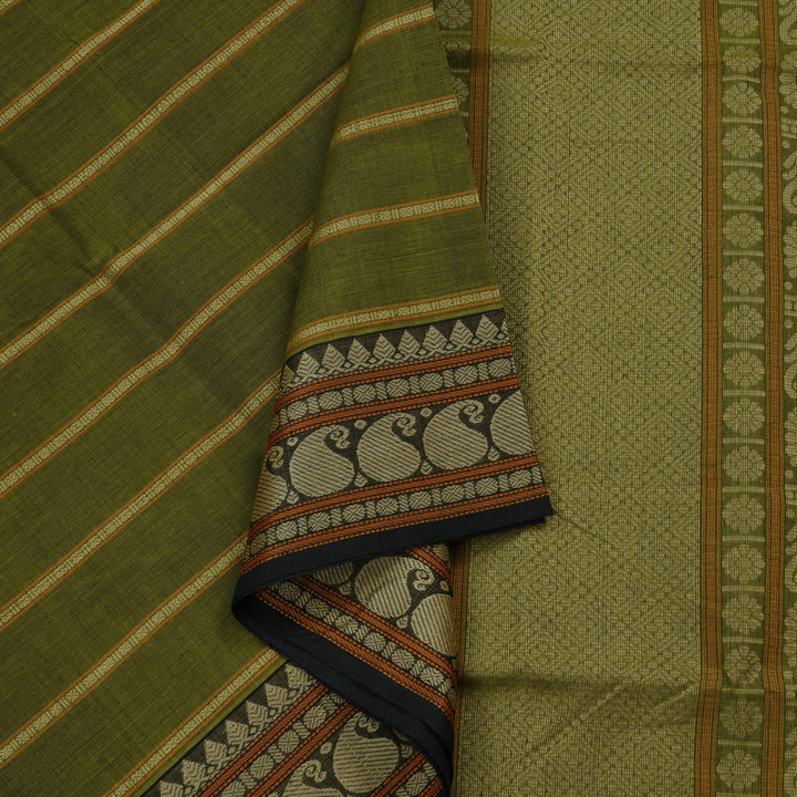 Hayagrivas Handloom Pure Cotton Saree in Striking Olive Green KBE99D5-4