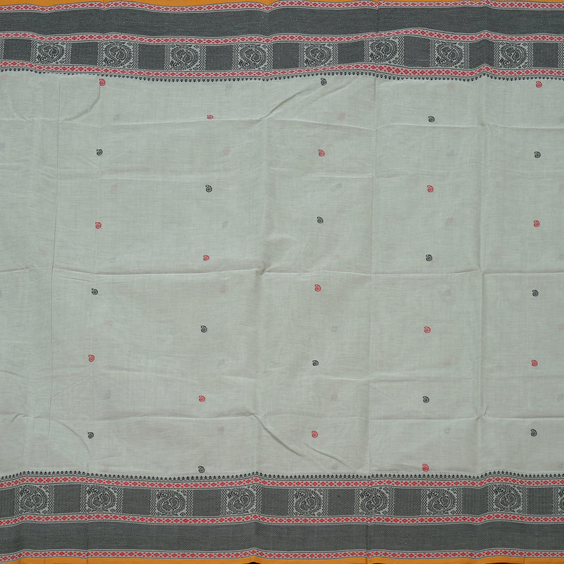 Hayagrivas Handloom Gray Cotton Saree With Mustard Edging KBE99D6-1