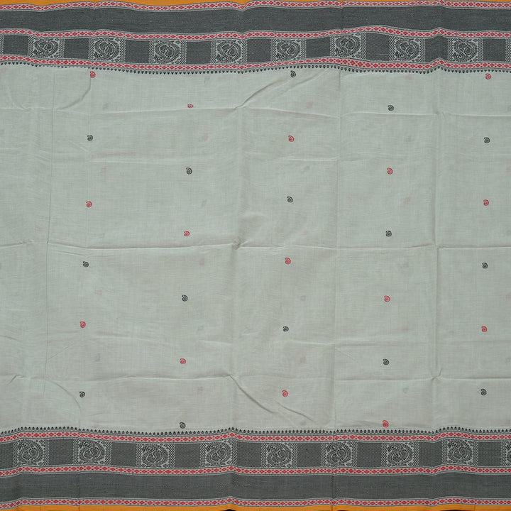 Hayagrivas Handloom Gray Cotton Saree With Mustard Edging KBE99D6-1