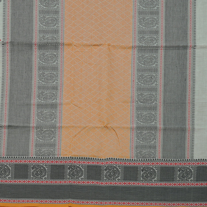 Hayagrivas Handloom Gray Cotton Saree With Mustard Edging KBE99D6-1