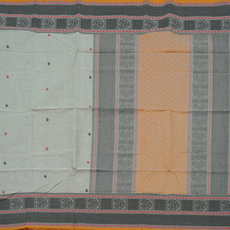 Hayagrivas Handloom Gray Cotton Saree With Mustard Edging KBE99D6-1