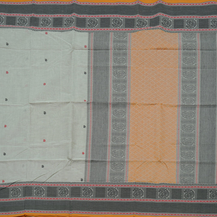 Hayagrivas Handloom Gray Cotton Saree With Mustard Edging KBE99D6-1