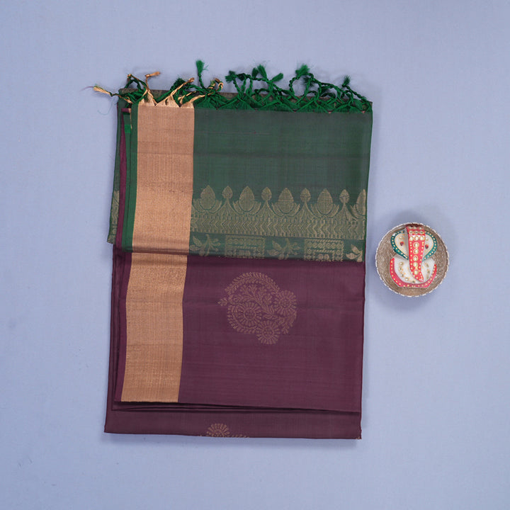 Hayagrivas Deep Plum Handloom Soft Silk Saree KBF1000I1-3