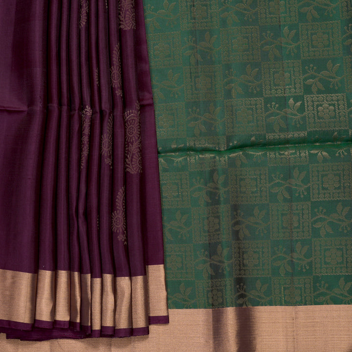 Hayagrivas Deep Plum Handloom Soft Silk Saree KBF1000I1-3