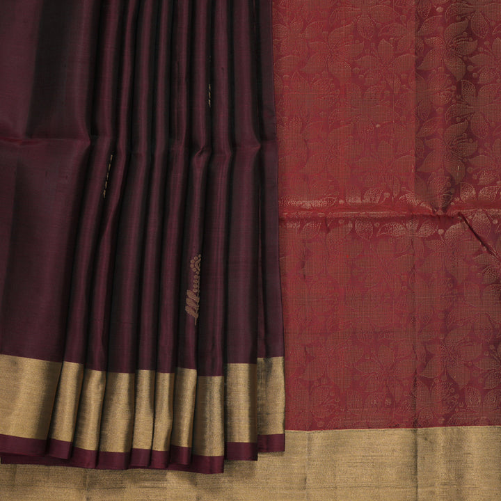 Hayagrivas Dark Maroon Handloom Soft Silk Saree KBF1000I1-40