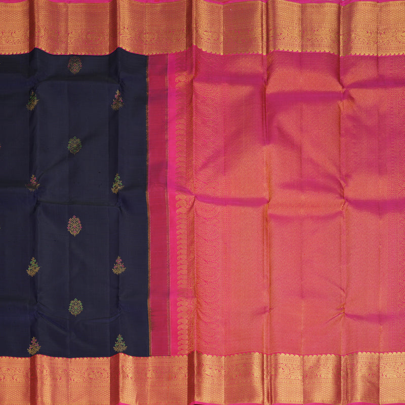 Hayagrivas Handloom Dark Blue Kanjivaram Silk Saree with Rani Pink Border KBF1001I1-1