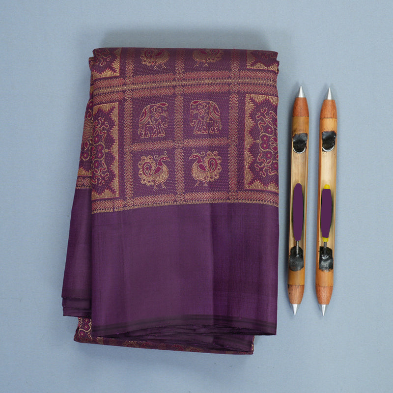 Hayagrivas Handloom Plum Purple Kanjivaram Silk Saree KBF1003I1-2