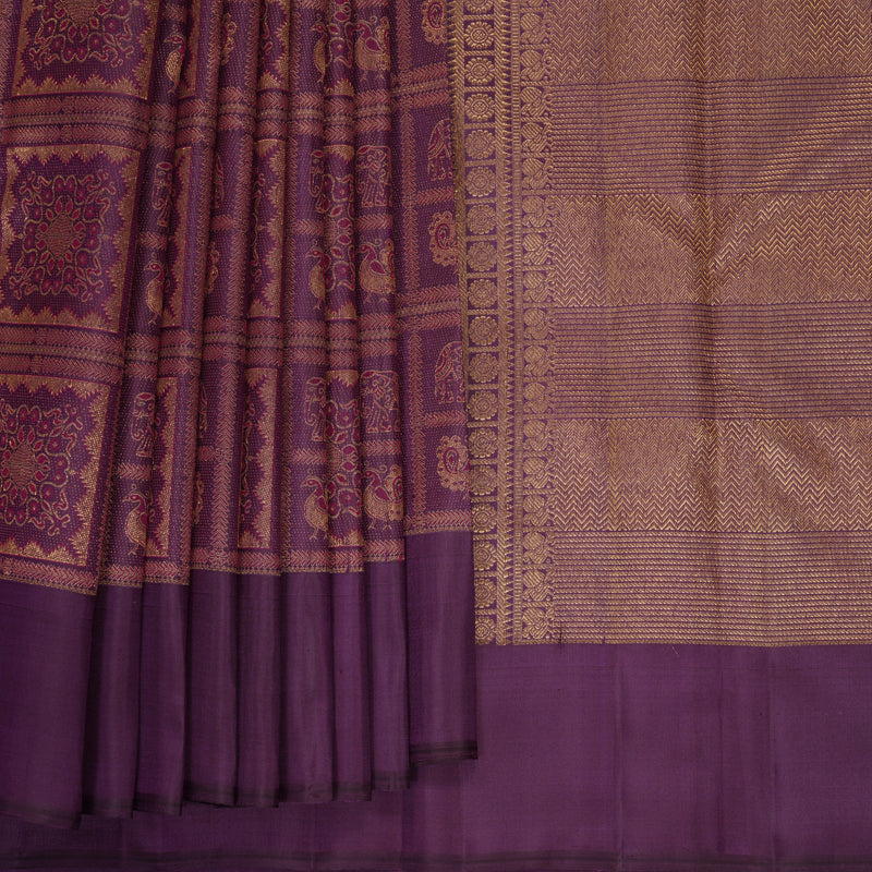 Hayagrivas Handloom Plum Purple Kanjivaram Silk Saree KBF1003I1-2