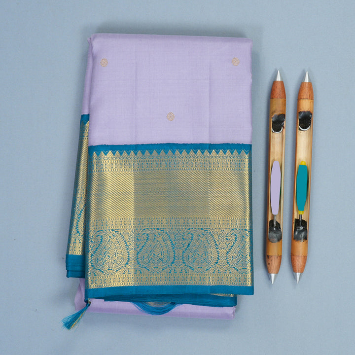 Hayagrivas Handloom Lilac Kanjivaram Silk Saree with Rama Blue Border KBF1004I1-1
