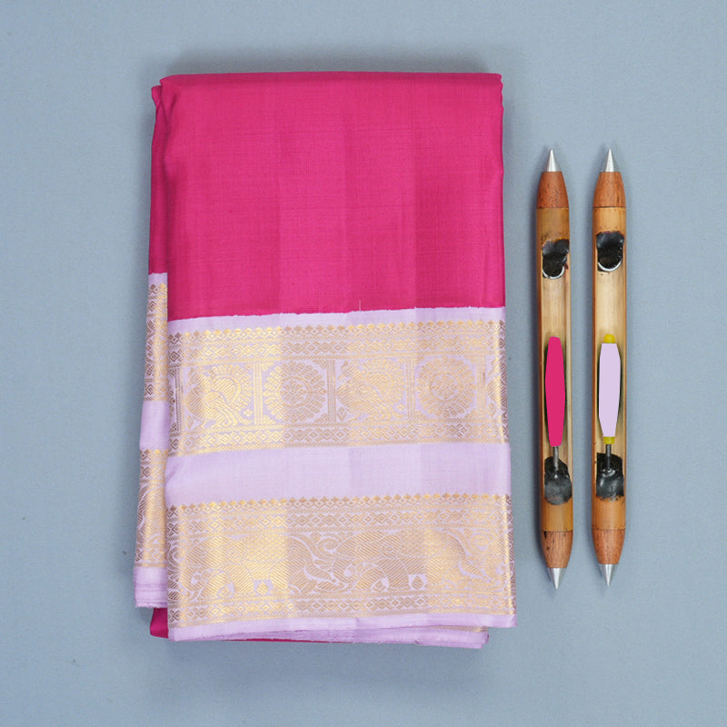 Hayagrivas Handloom Rani Pink Kanjivaram Silk Saree with Lilac Border KBF1004I2-1