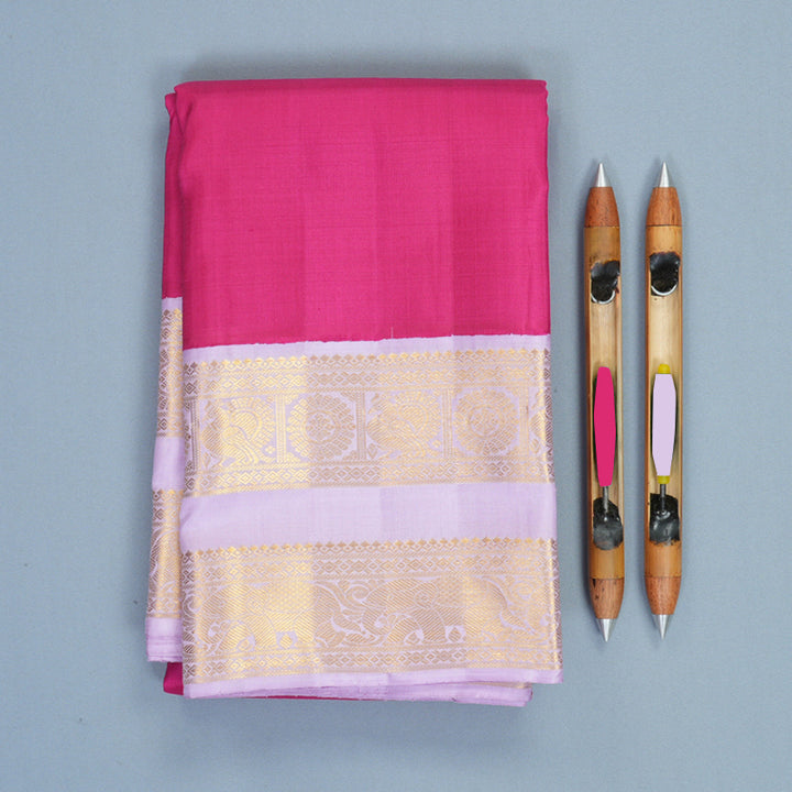 Hayagrivas Handloom Rani Pink Kanjivaram Silk Saree with Lilac Border KBF1004I2-1