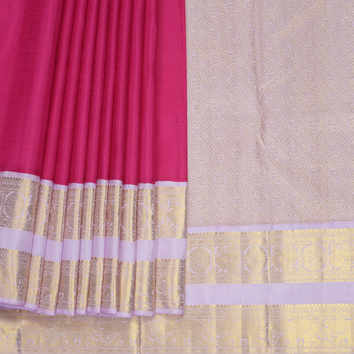 Hayagrivas Handloom Rani Pink Kanjivaram Silk Saree with Lilac Border KBF1004I2-1