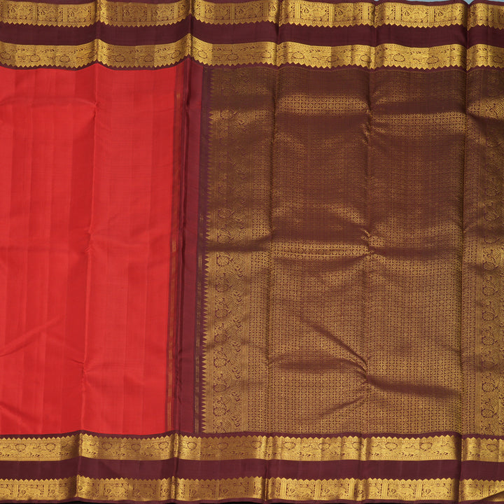 Hayagrivas Handloom Red Kanjivaram Silk Saree with Brown Border KBF1004I2-2