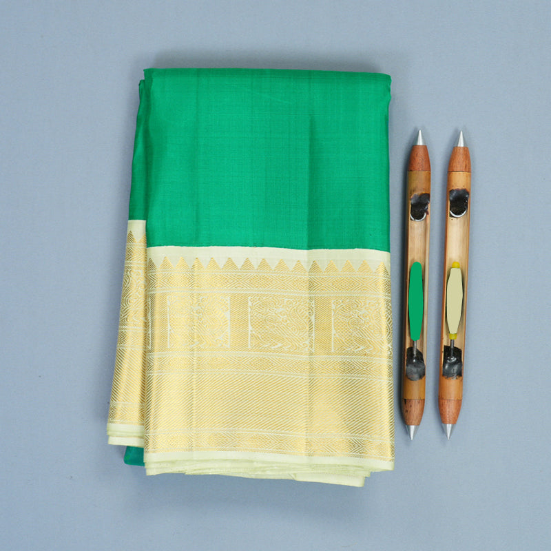 Hayagrivas Handloom Meenakshi Green Kanjivaram Silk Saree with Pista Green Border KBF1004I2-3