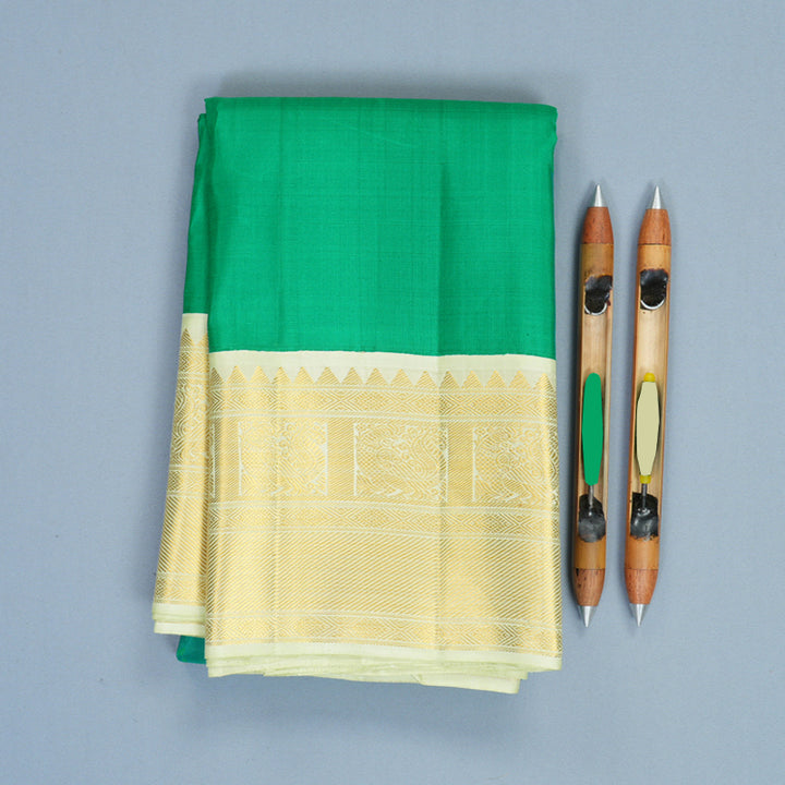 Hayagrivas Handloom Meenakshi Green Kanjivaram Silk Saree with Pista Green Border KBF1004I2-3